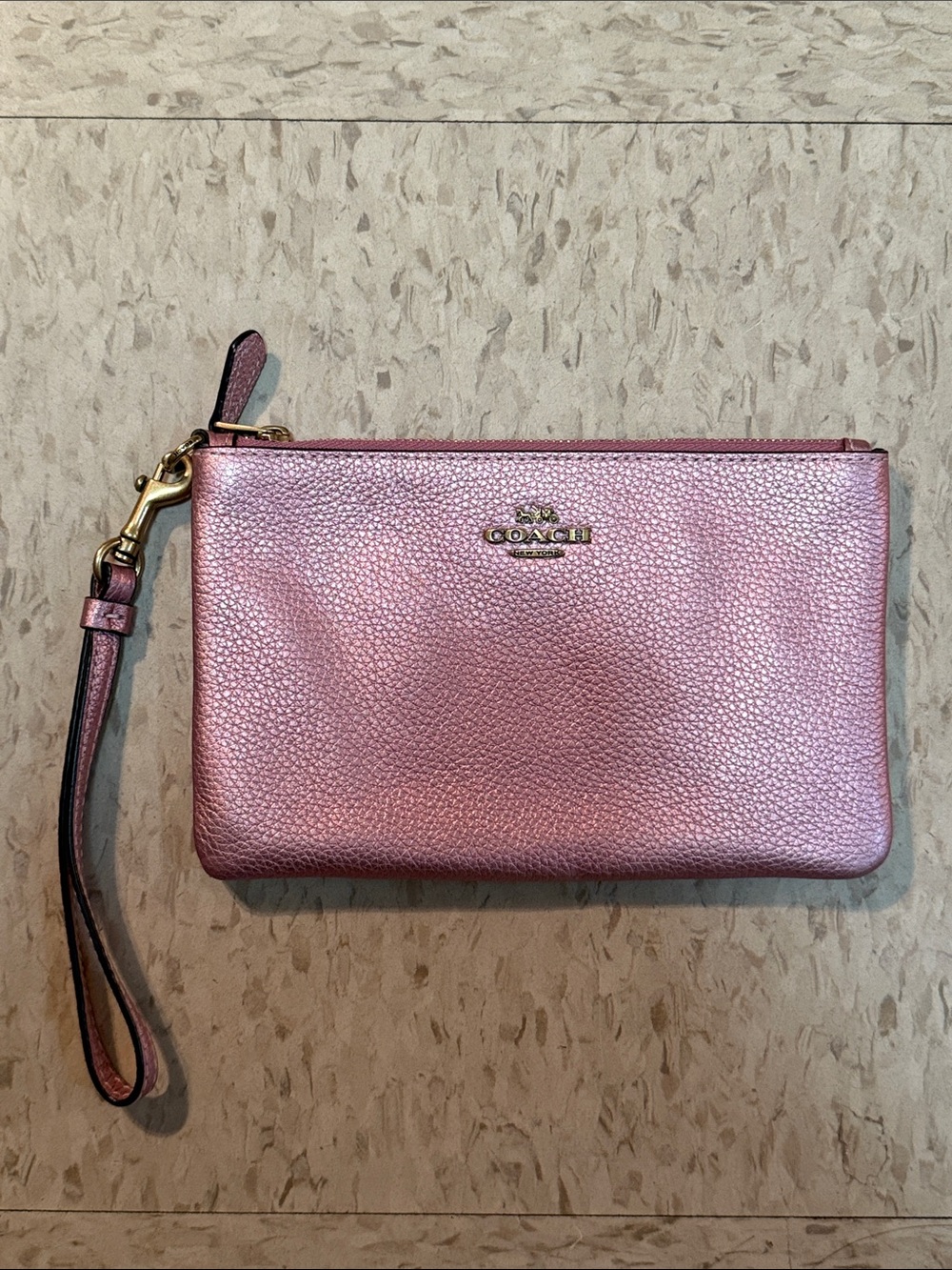 Coach Metallic Rose Pink Pebble Leather Wristlet